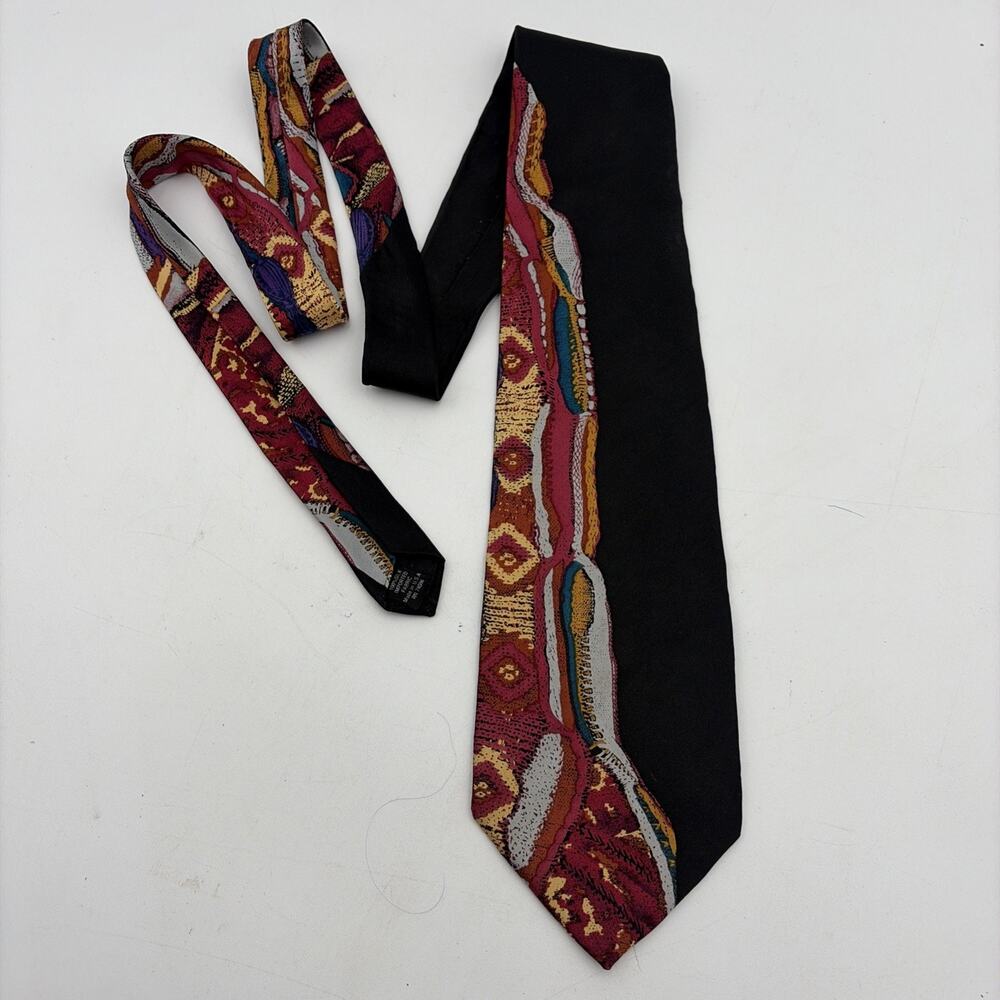 Vintage COOGI Australia Tie Men Black Maroon Abstract 100 Silk Vintage 90s USA